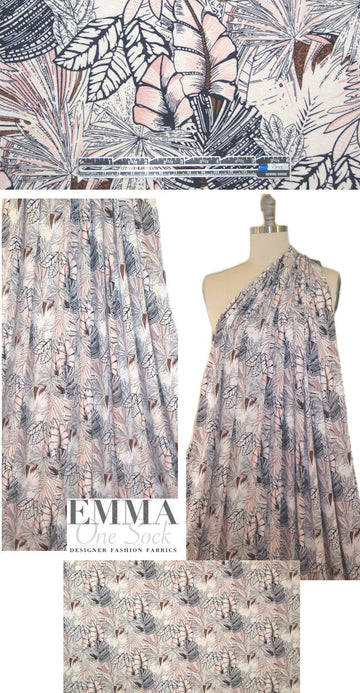 tropical floral rayon/lycra knit - navy/white/pink