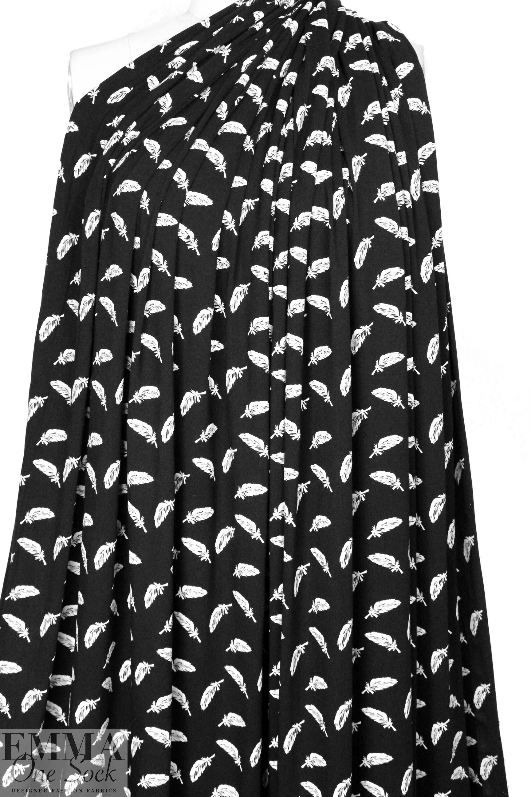 floating feathers bamboo/spandex jersey - black/white 2 yd