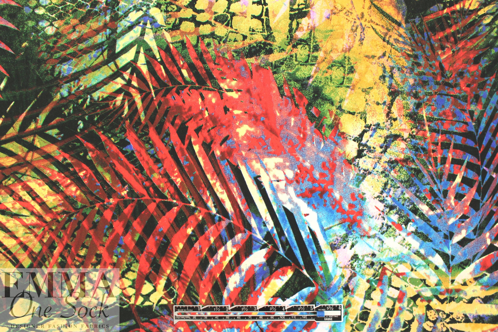 fern leaf abstract montage poly/lycra knit 1 yard