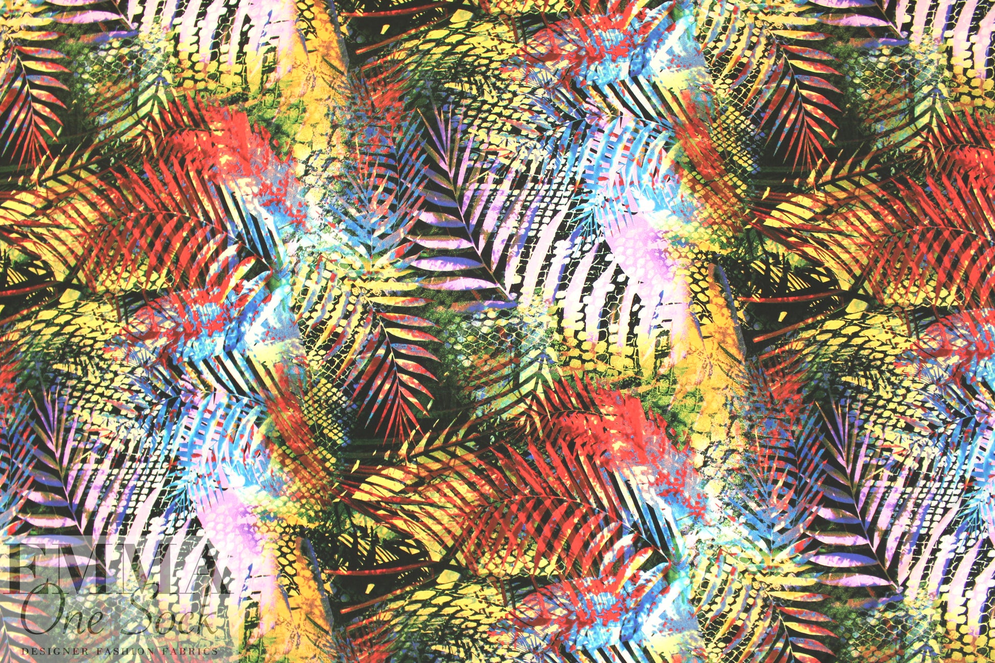 fern leaf abstract montage poly/lycra knit 1.75 yd