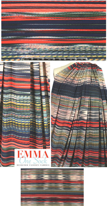southwest dream stripey print poly/lycra knit - navy 1.5 yd