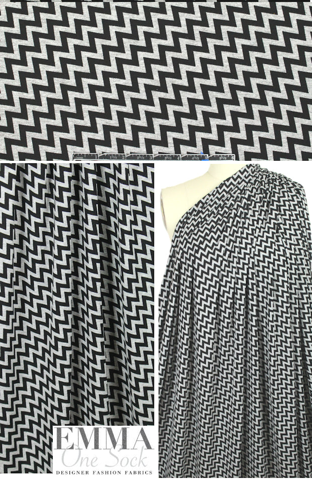 black/gray heather zigzag rayon/spandex knit 1.5 yds