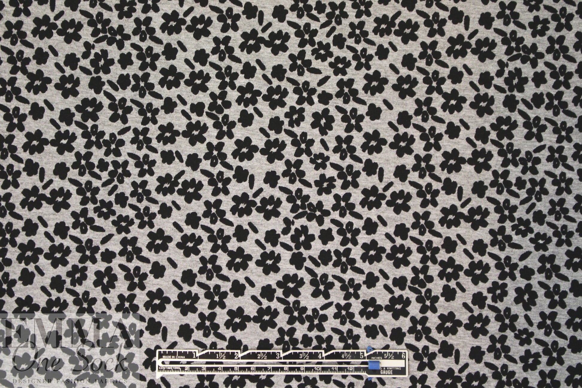 black/gray heather little flower rayon/spandex knit 1.66 yds