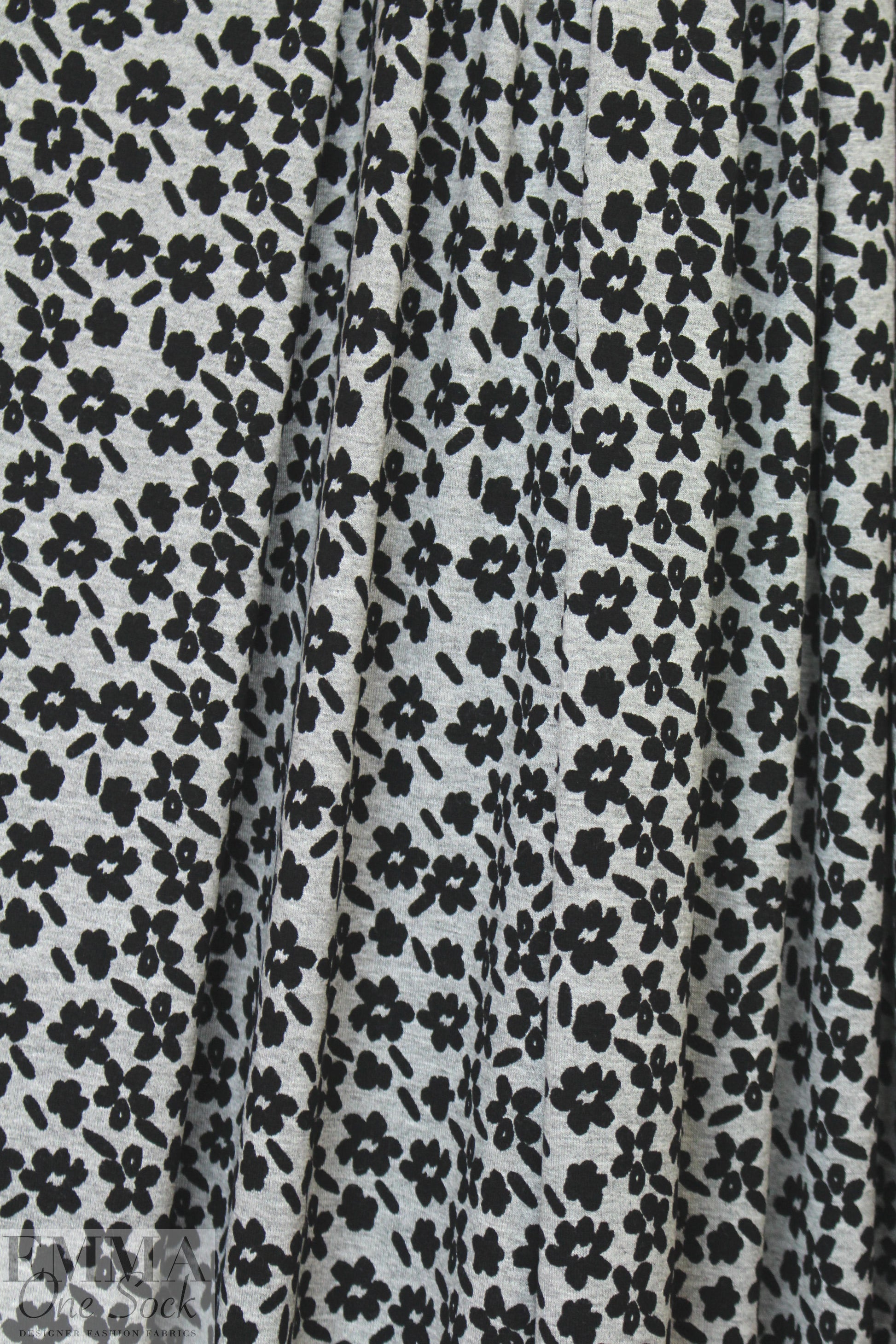 black/gray heather little flower rayon/spandex knit 1.5 yds