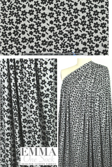black/gray heather little flower rayon/spandex knit 1.5 yd