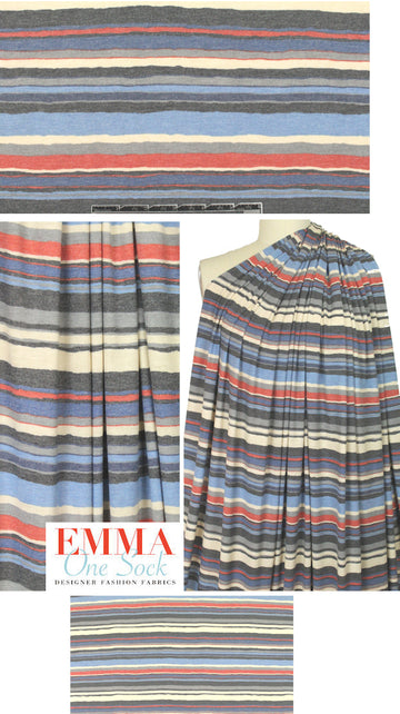 informal stripes printed sweater knit - denim/red 1.375 yd