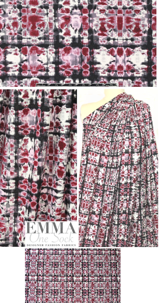 rorschach batik print poly/lycra knit - wine/pink 2 yd