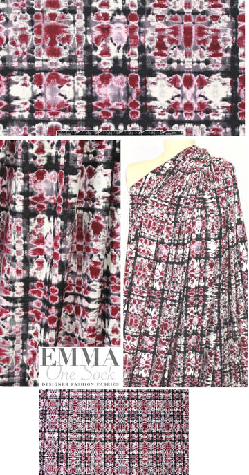 rorschach batik print poly/lycra knit - wine/pink 2 yd