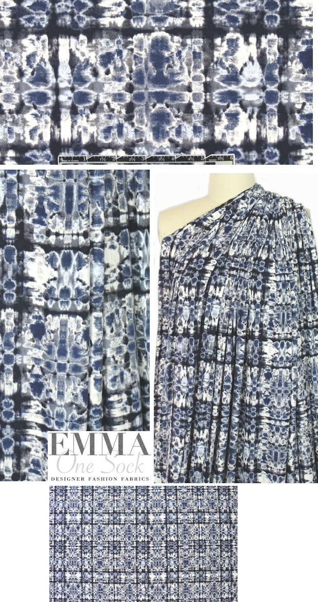 rorschach batik print poly/lycra knit - midnight/denim