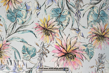 watercolor floral digital knit - soft pink and blue .875 yds
