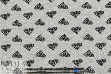 gray heather/black 'little hearts' rayon/spandex knit 1.625 yd