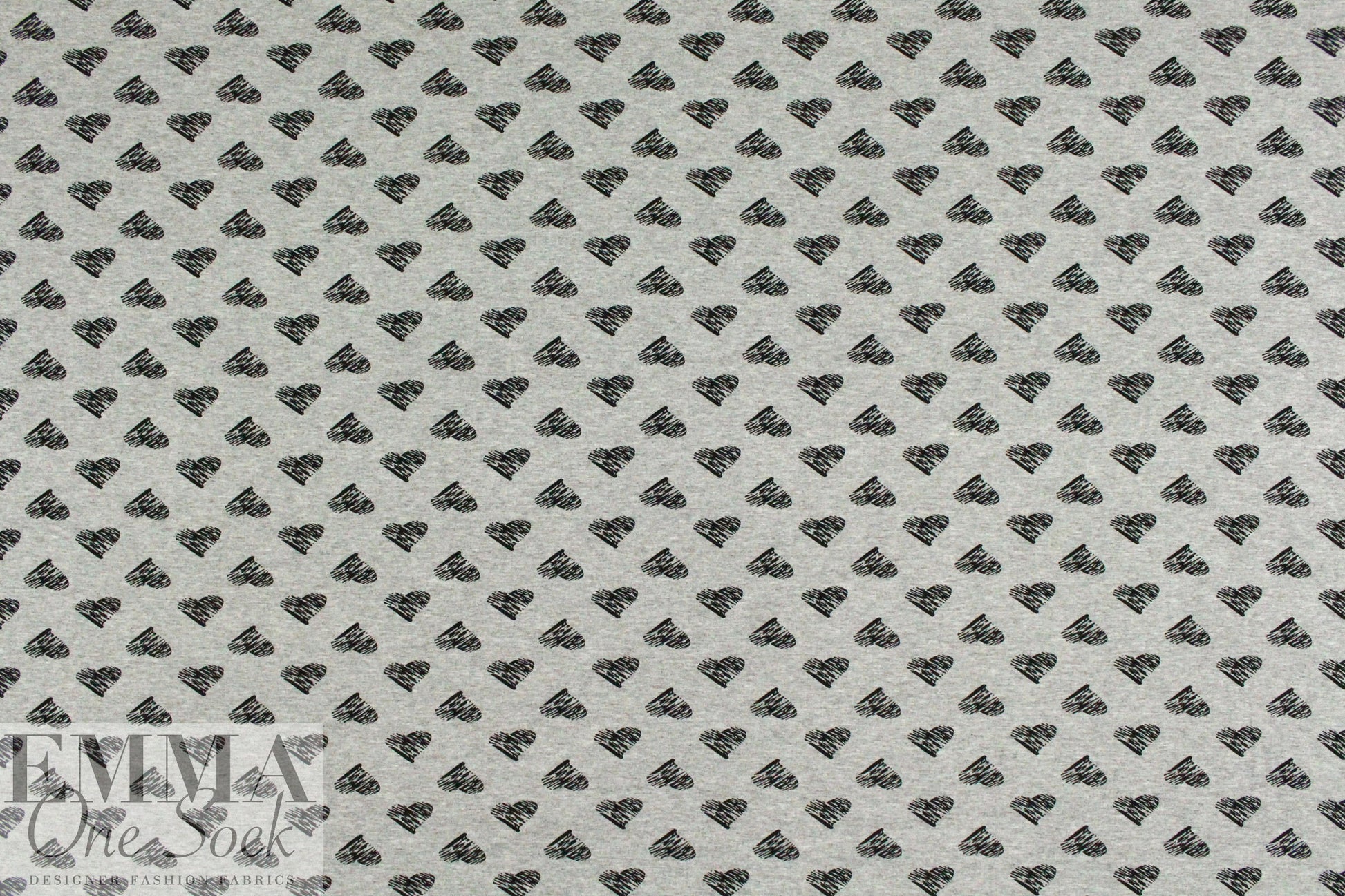 gray heather/black 'little hearts' rayon/spandex knit