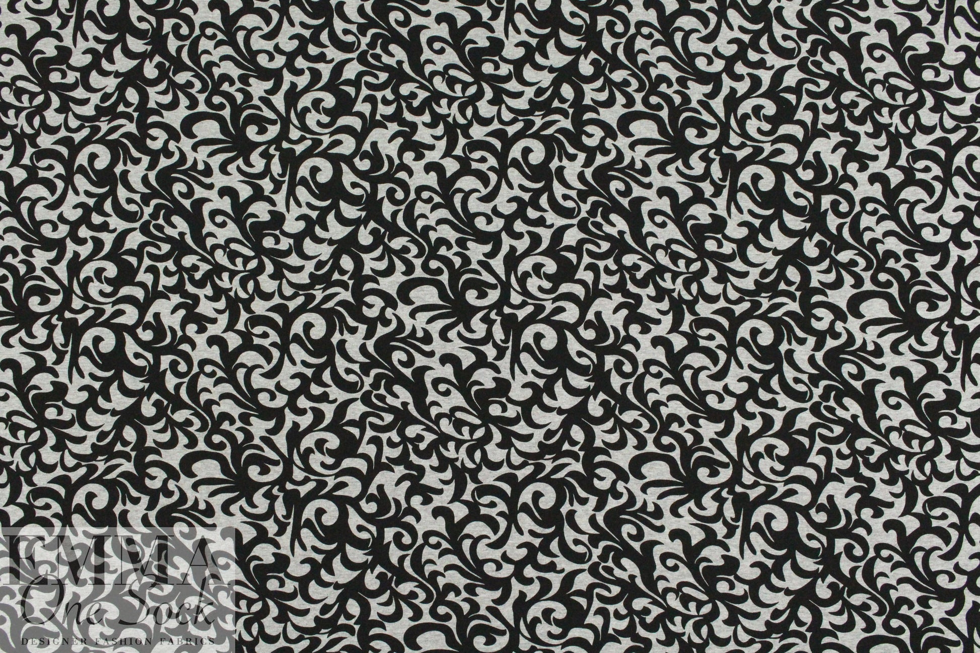 gray heather/black fleur-de-lis rayon/spandex knit 1 yard