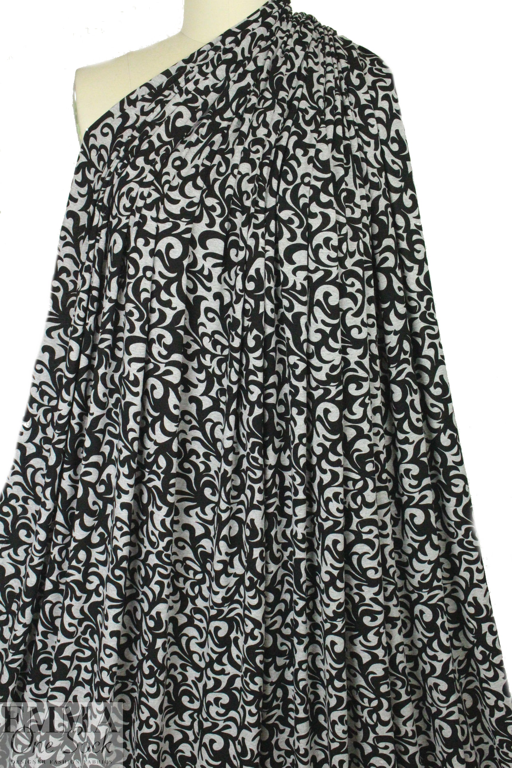 gray heather/black fleur-de-lis rayon/spandex knit .875 yds