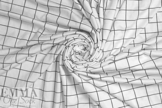 gridwork bamboo/spandex jersey - black on white 2 yd