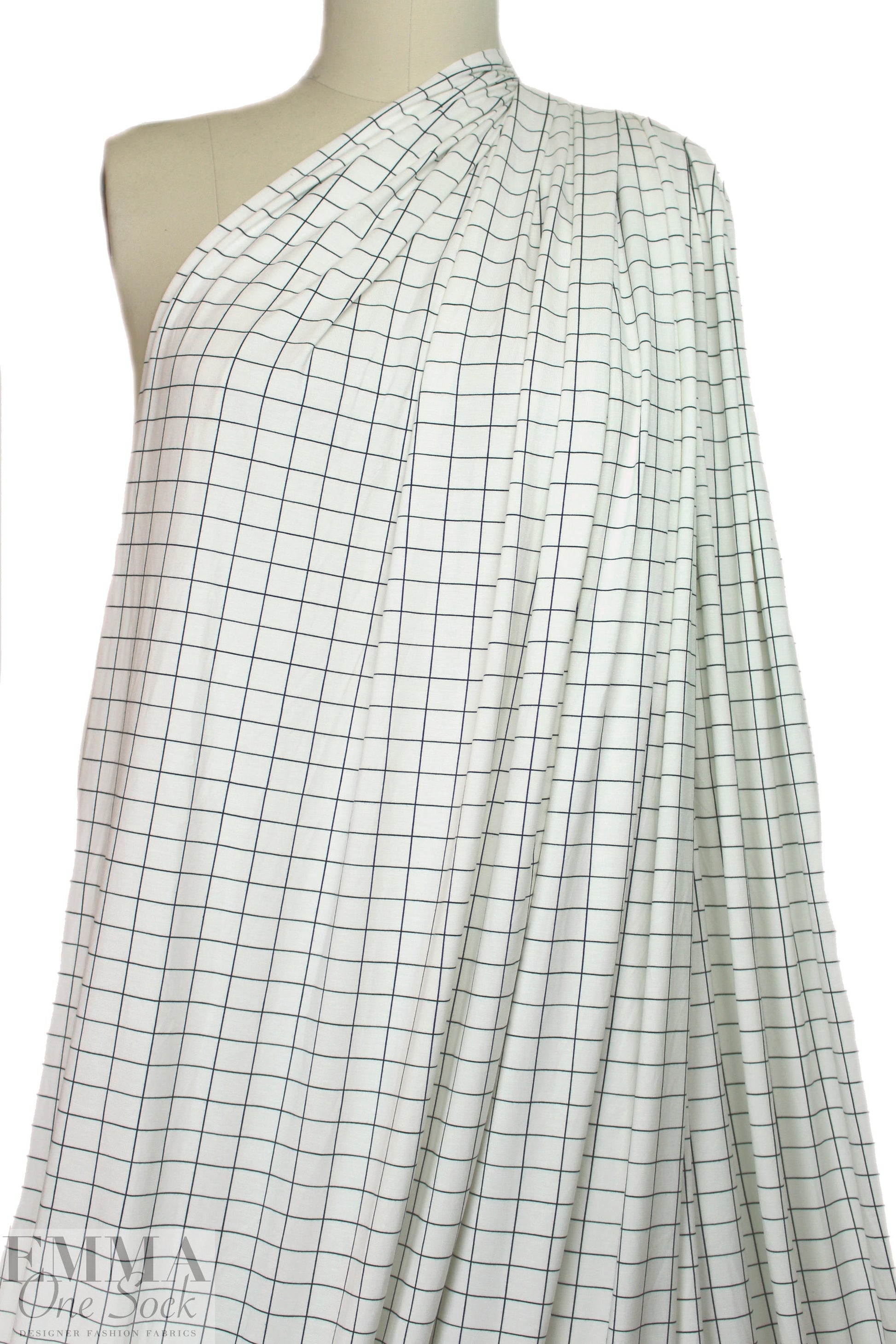 gridwork bamboo/spandex jersey - black on white 1.66 yds