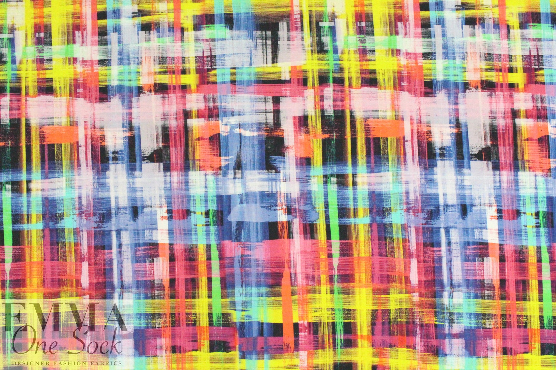 'technicolor grid' digital print rayon/spandex knit