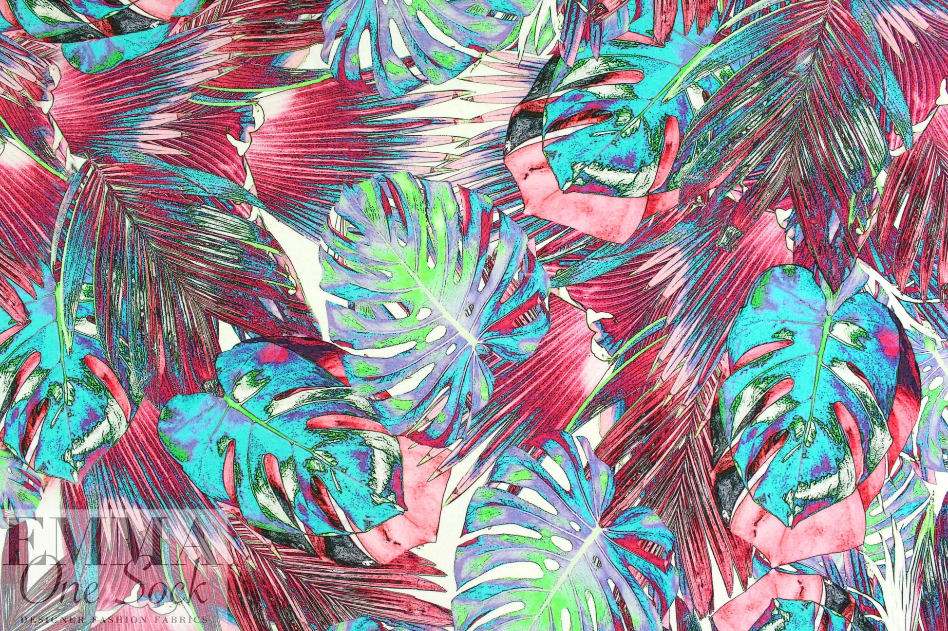 'colorized palms' digital print rayon/spandex knit