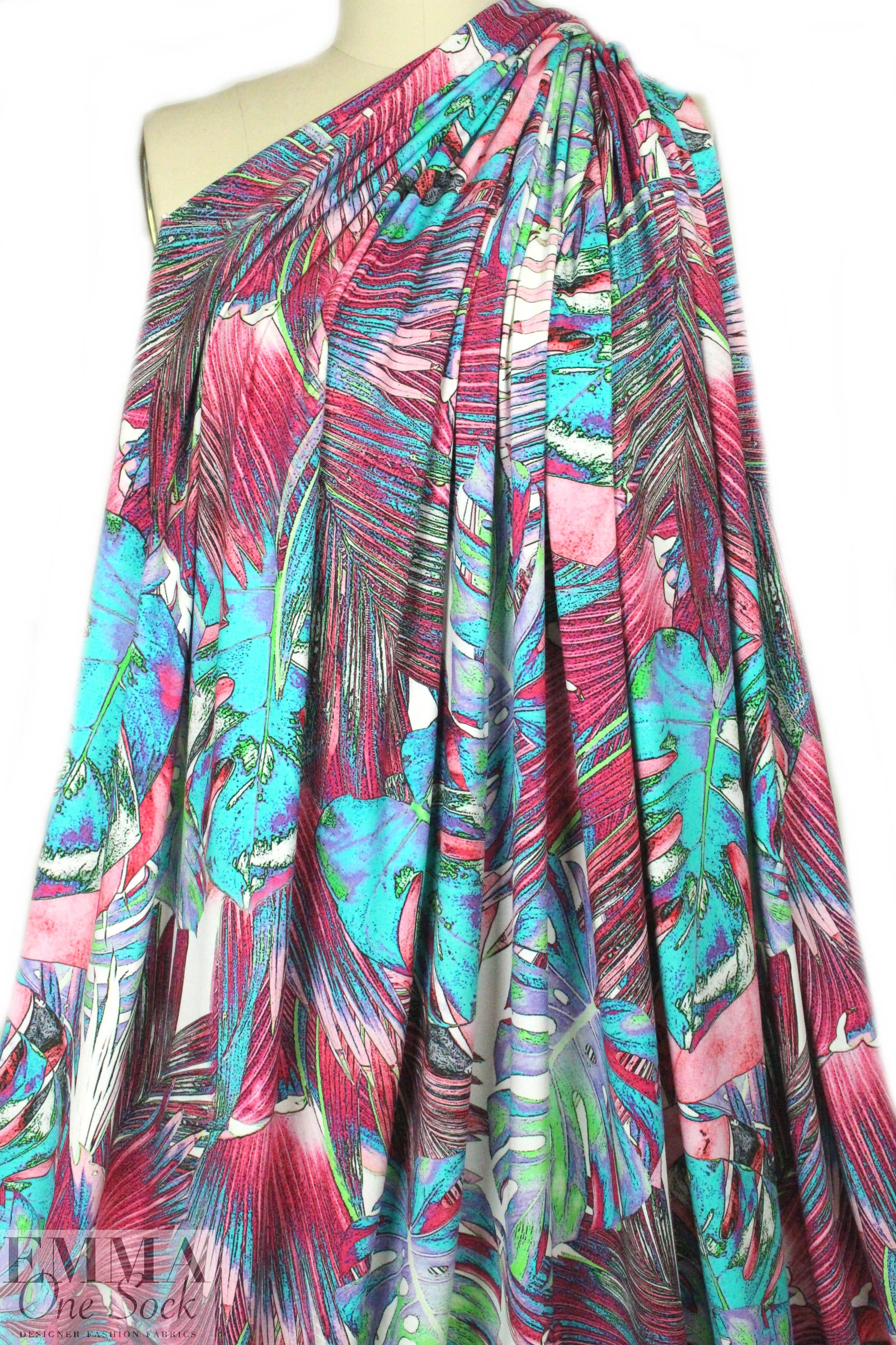 'colorized palms' digital print rayon/spandex knit 1.8 yds