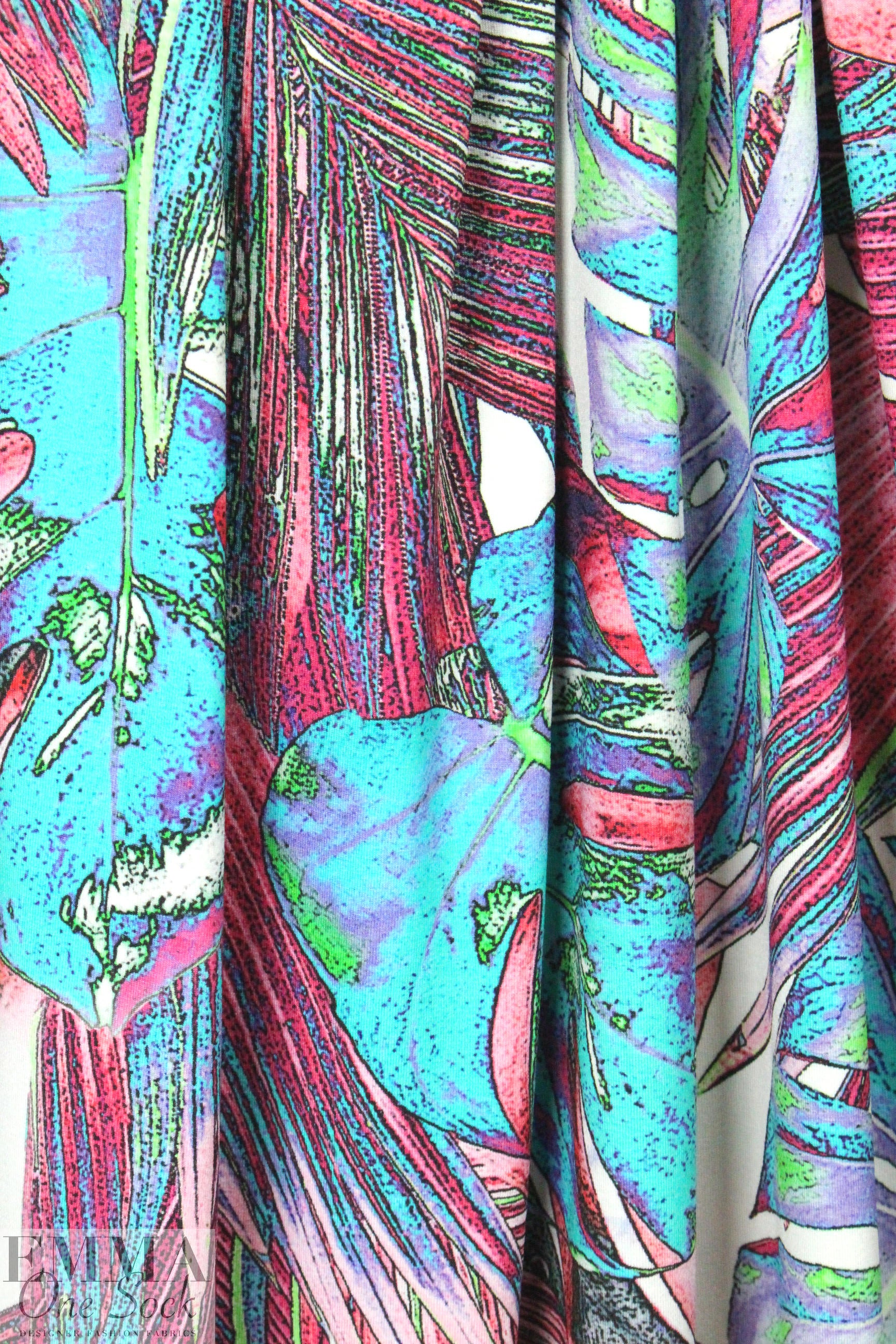 'colorized palms' digital print rayon/spandex knit 2.5 yds