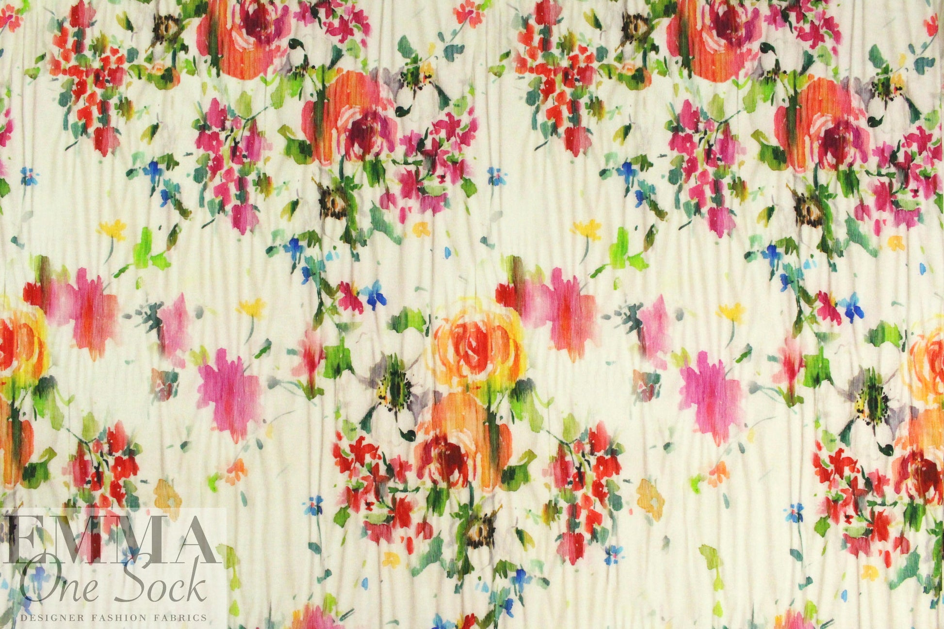'distressed-look floral' digital print rayon/spandex knit 1.375 yd