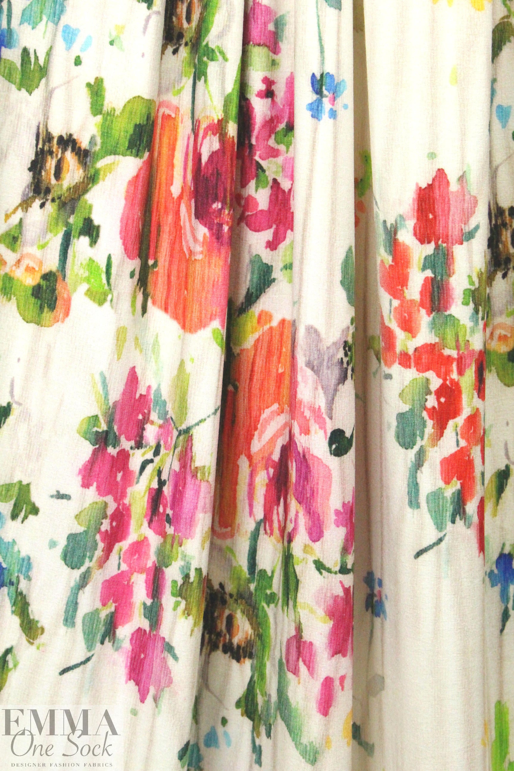 'distressed-look floral' digital print rayon/spandex knit