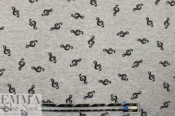treble clef rayon/spandex jersey - black/gray 1.125 yd