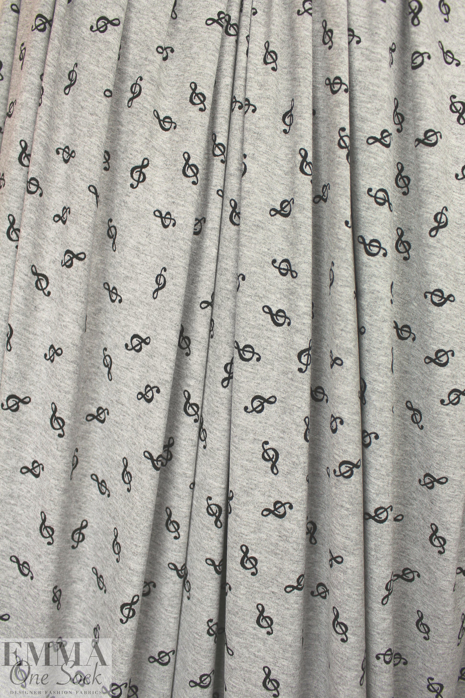 treble clef rayon/spandex jersey - black/gray 1.125 yd