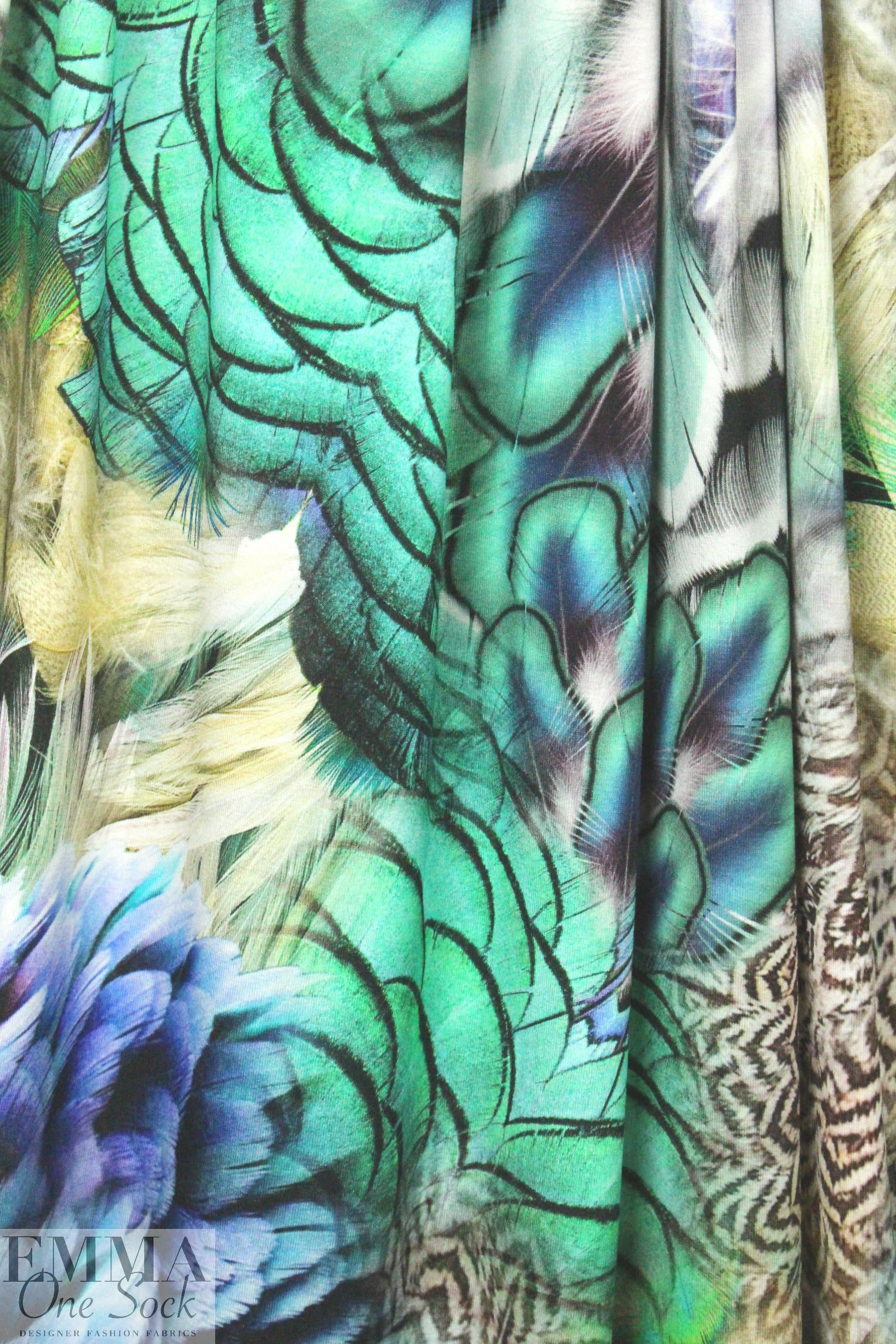 'feather fantasy' digital print rayon/spandex knit