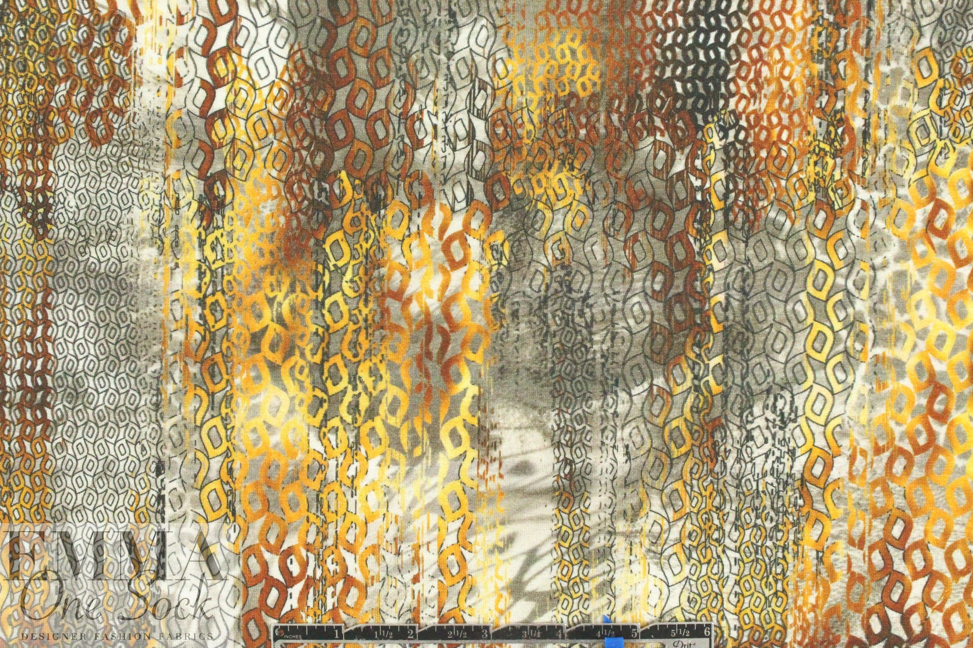 'cascading chains' digital print rayon/spandex knit 1.125 yds