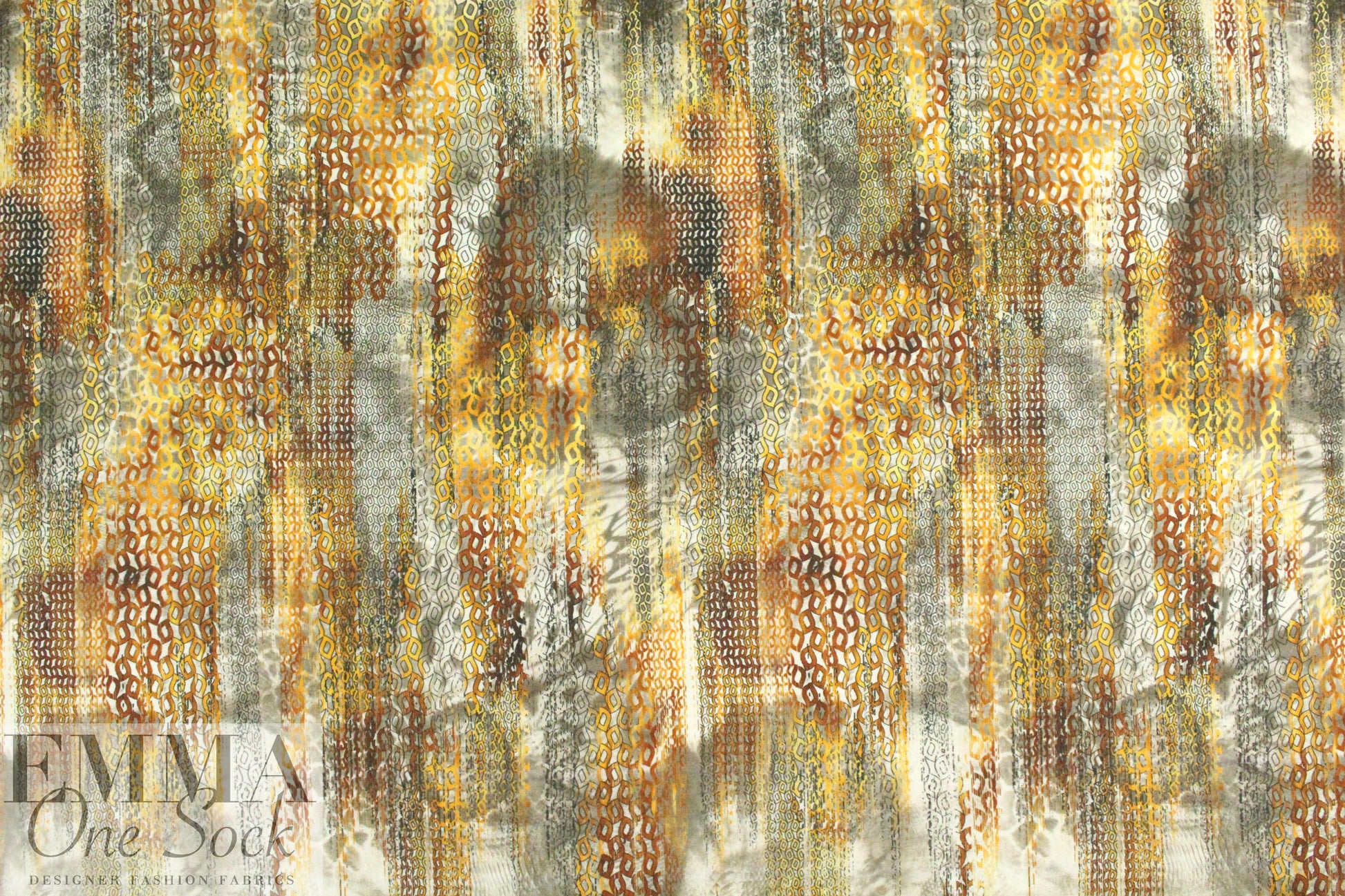 'cascading chains' digital print rayon/spandex knit