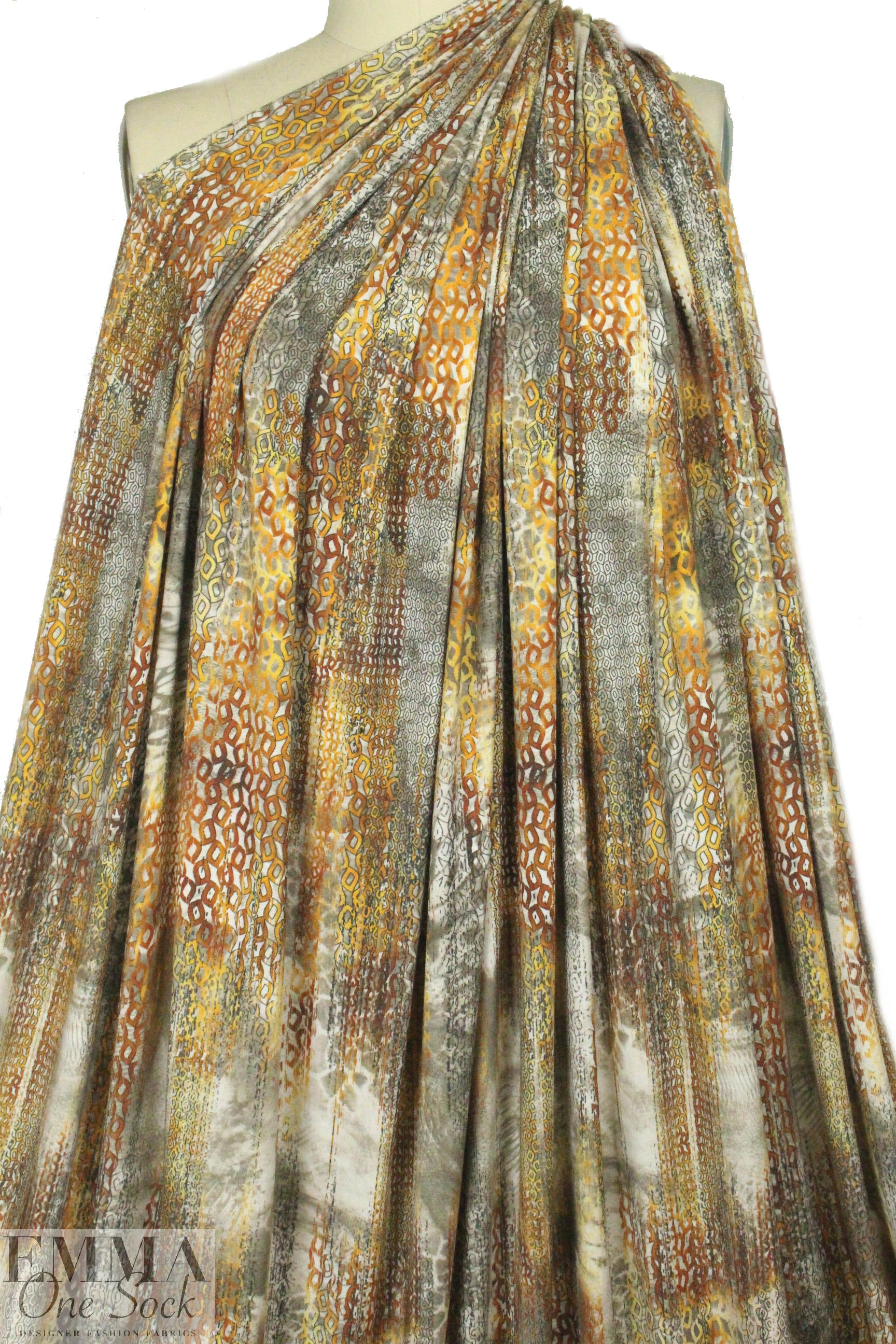 'cascading chains' digital print rayon/spandex knit 1.125 yds