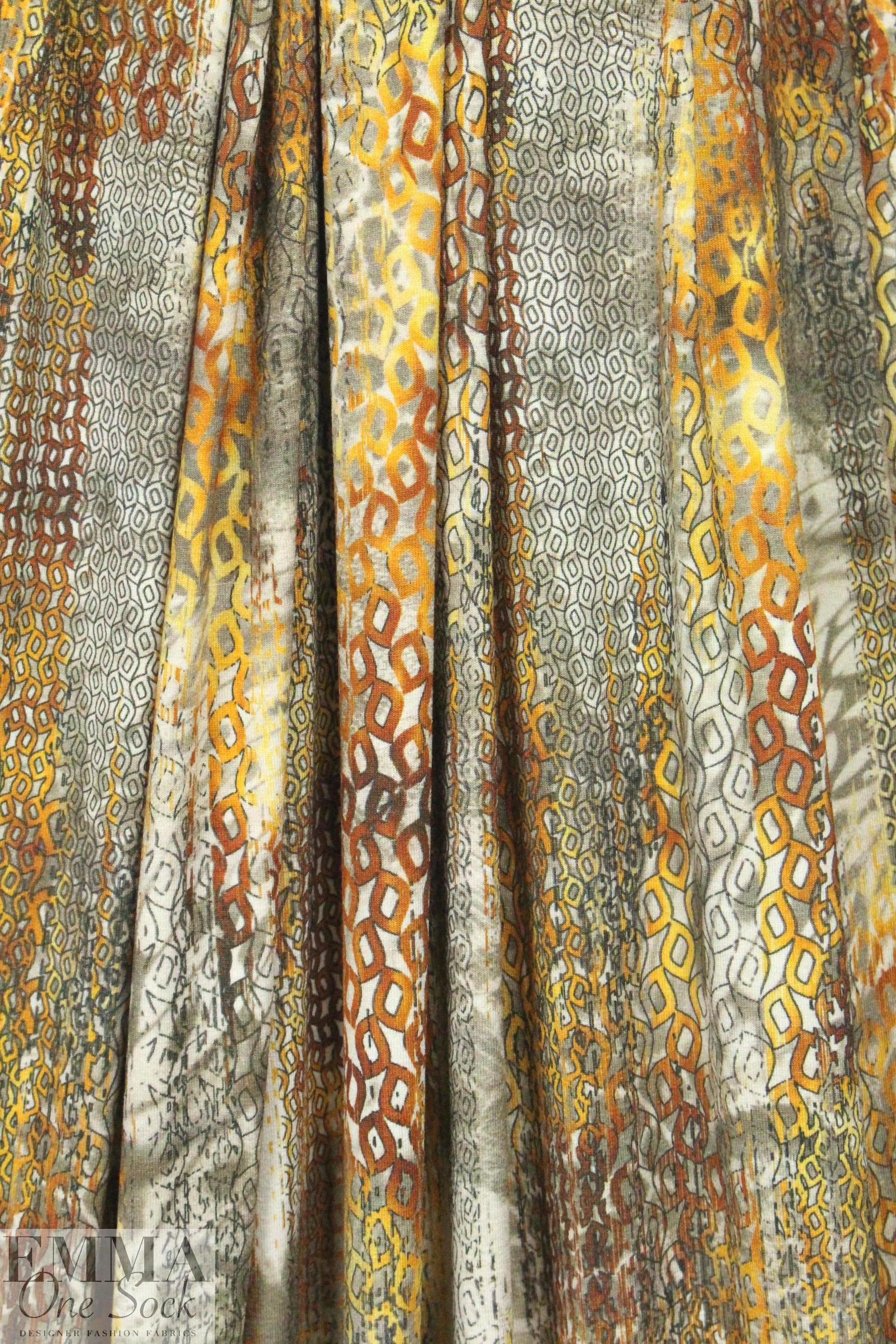 'cascading chains' digital print rayon/spandex knit 1.375 yds