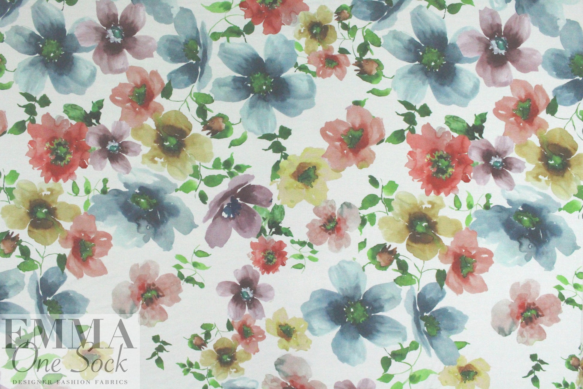 'painted flowers' digital print rayon/spandex knit 1.75 yd
