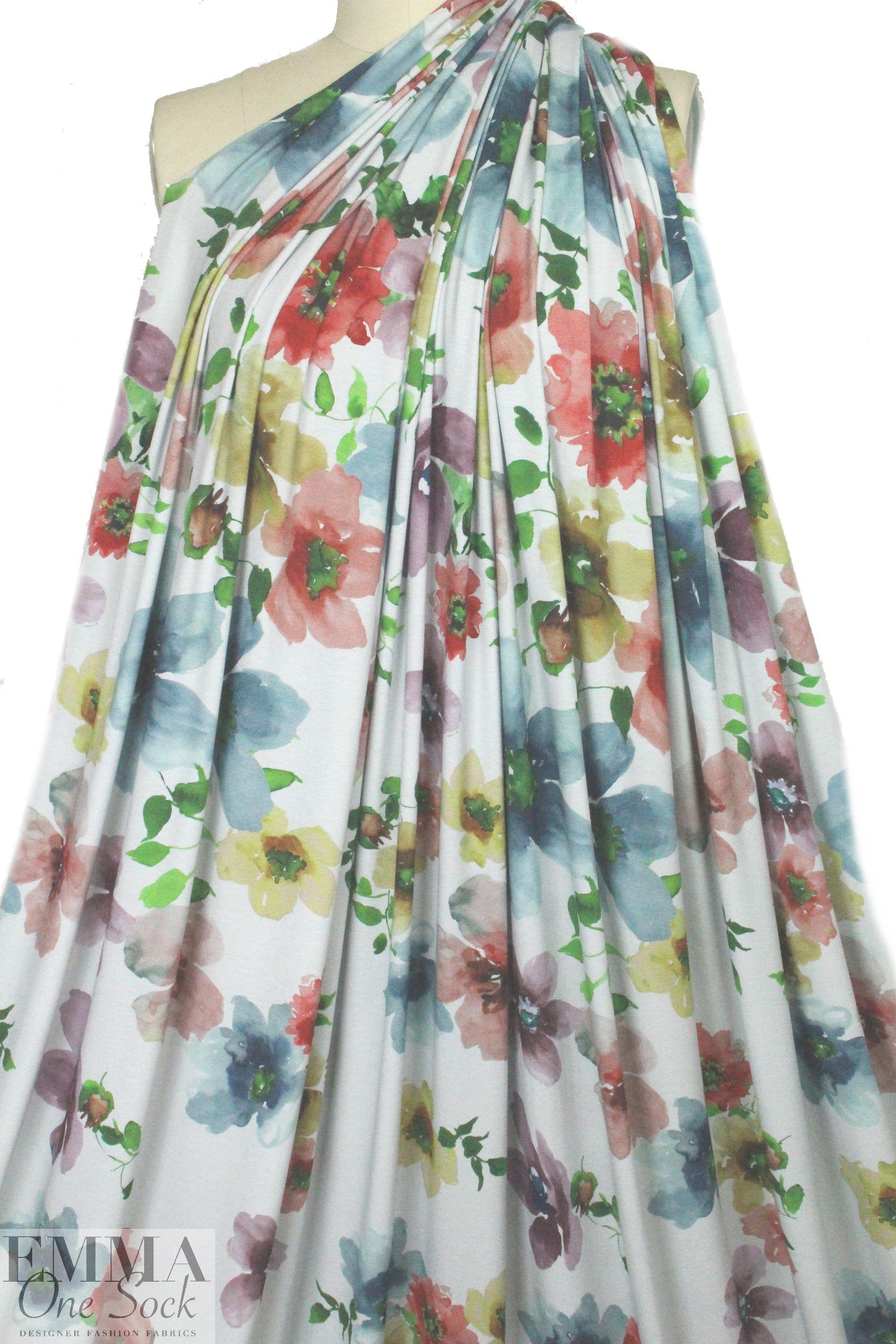 'painted flowers' digital print rayon/spandex knit 1.66 yd