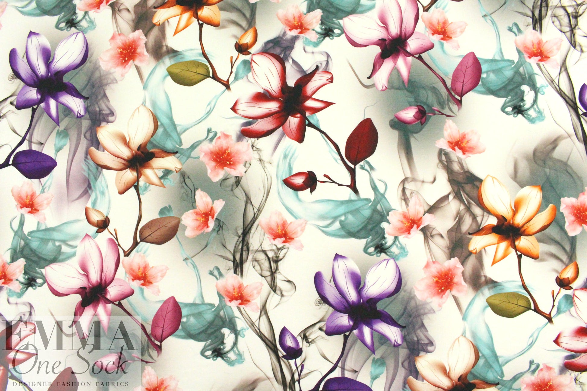 surreal botanical digital print rayon/spandex knit