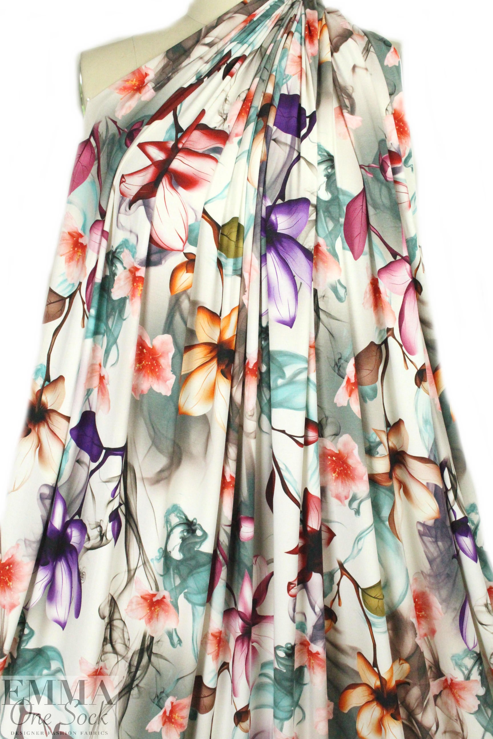 surreal botanical digital print rayon/spandex knit
