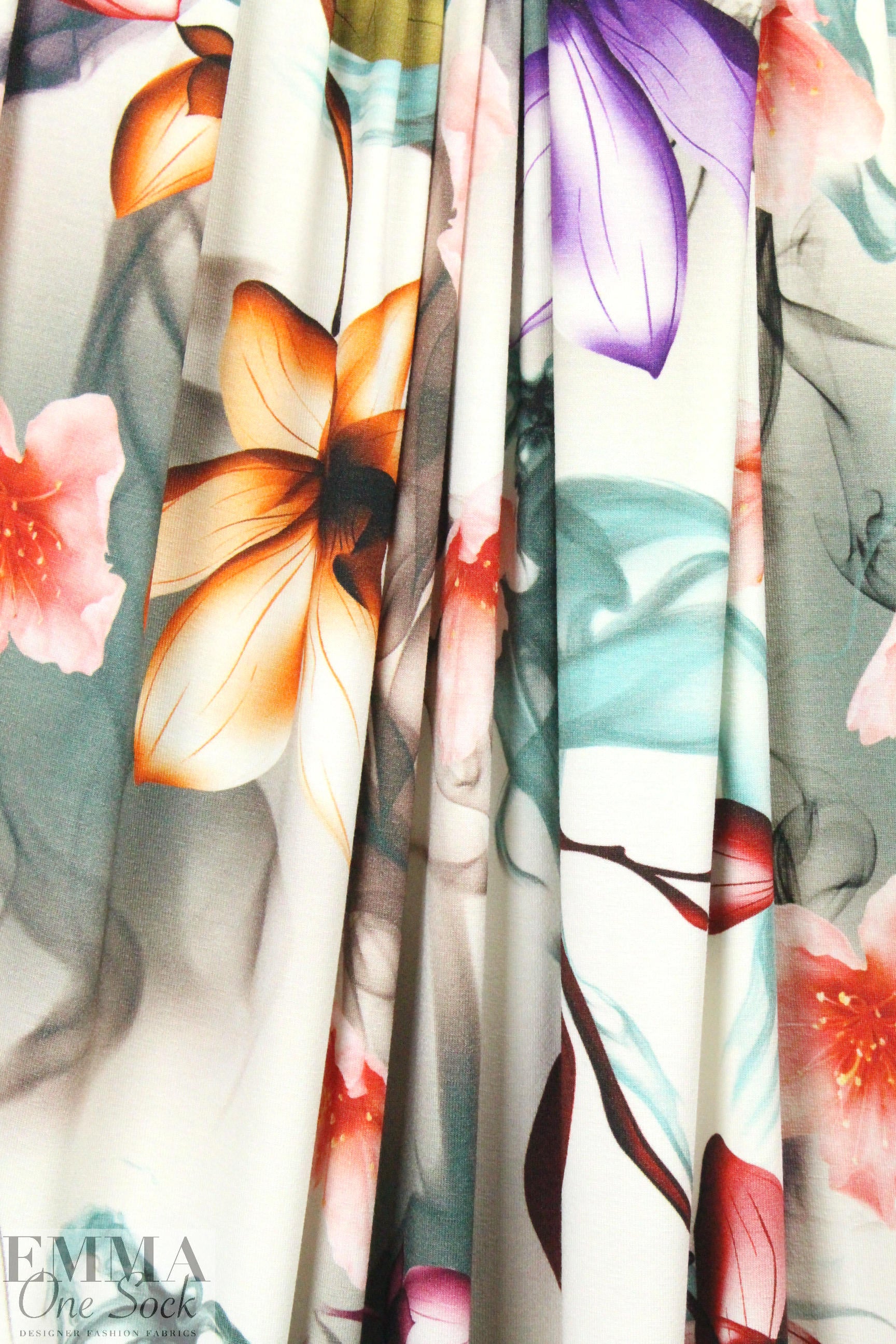 surreal botanical digital print rayon/spandex knit