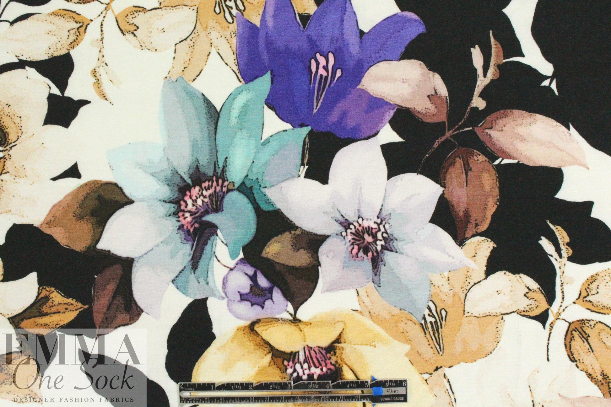'flower show' digital print rayon/spandex knit 1.66 yd