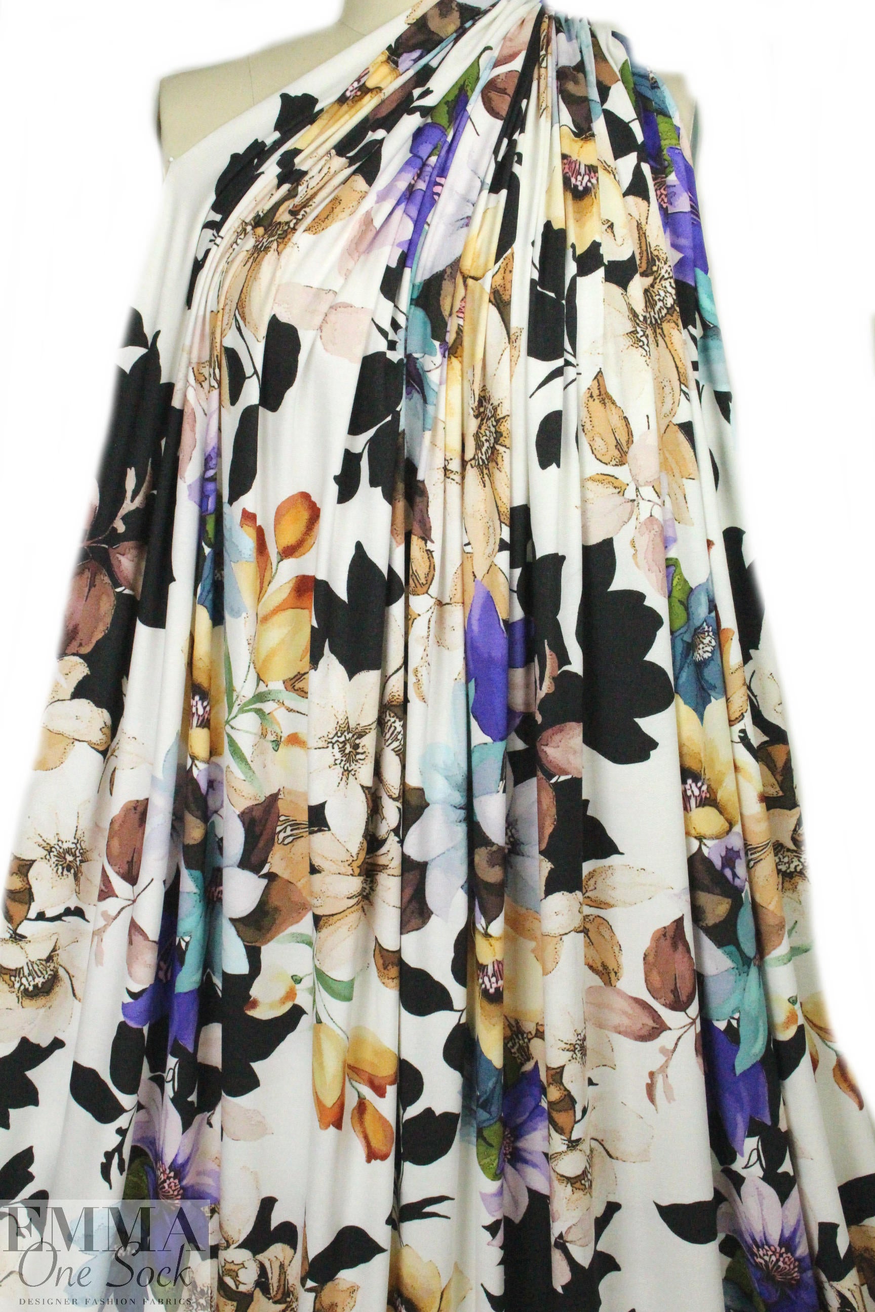 'flower show' digital print rayon/spandex knit 1.375 yds
