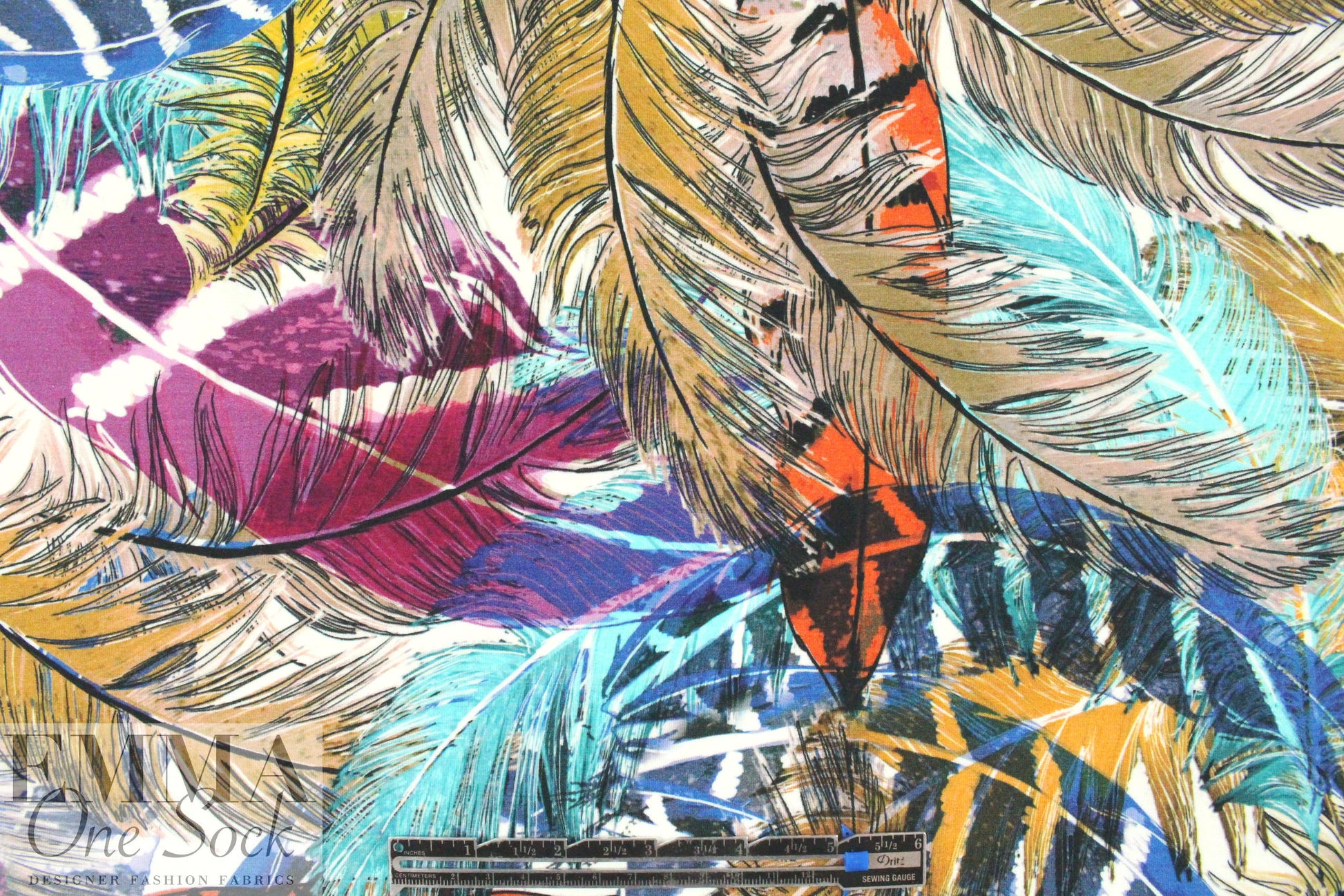 'feathery montage' digital print rayon/spandex knit 1.625 yd
