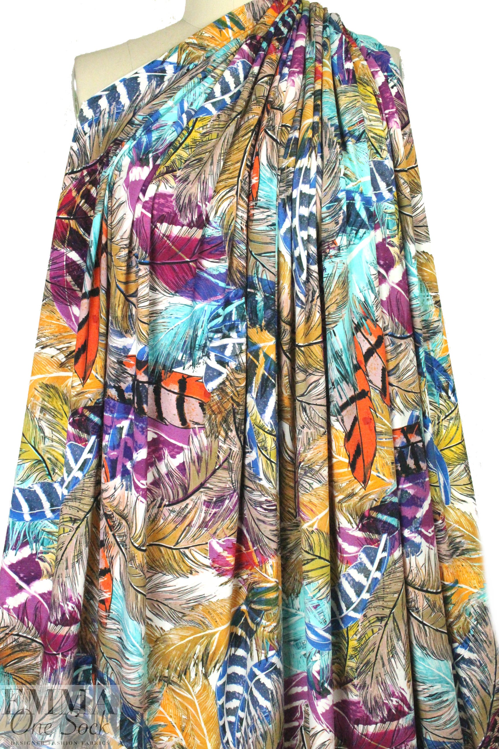 'feathery montage' digital print rayon/spandex knit 1.625 yd