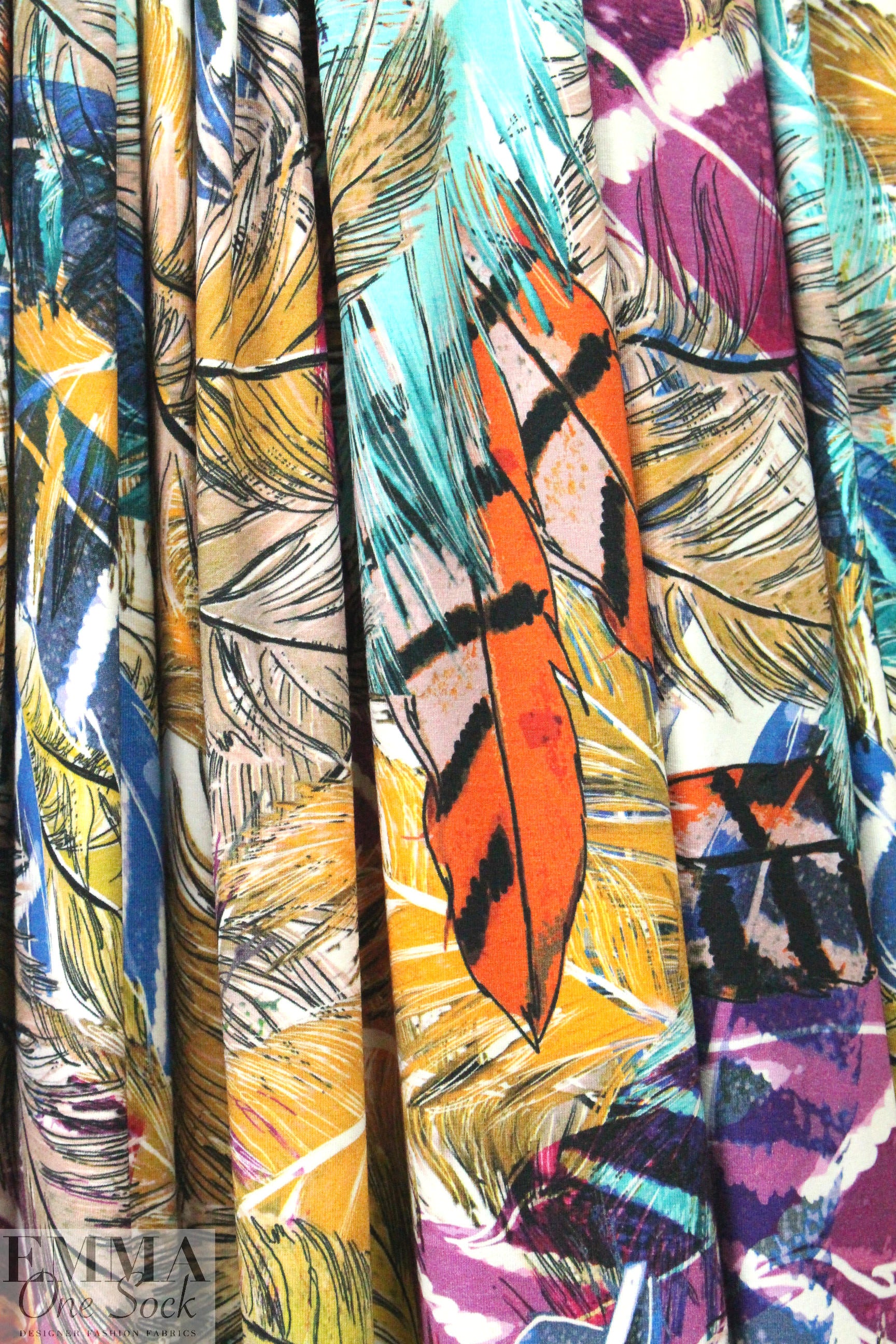 'feathery montage' digital print rayon/spandex knit 1.33 yds
