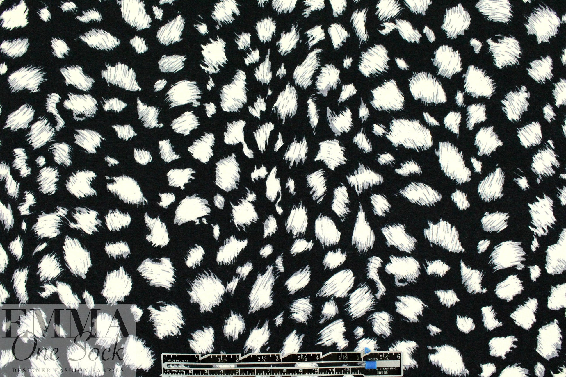 furry spots rayon/span jersey - ivory on black
