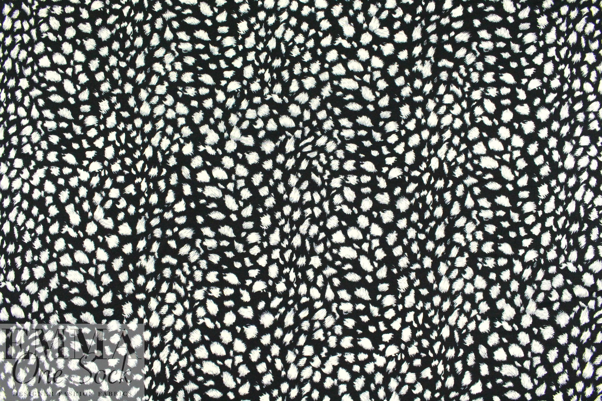 furry spots rayon/span jersey - black on ivory 1.375 yd