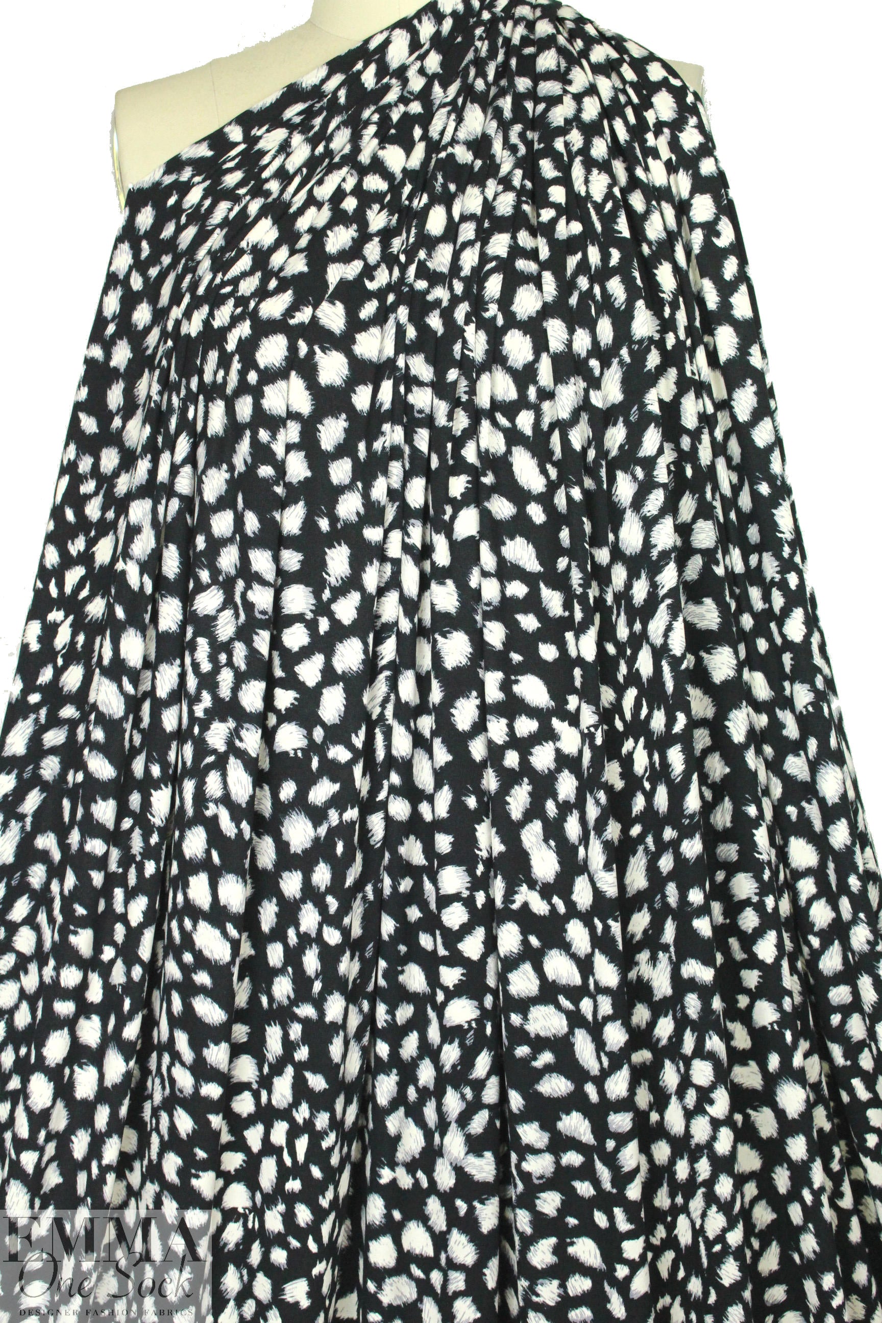 furry spots rayon/span jersey - black on ivory .75 yds