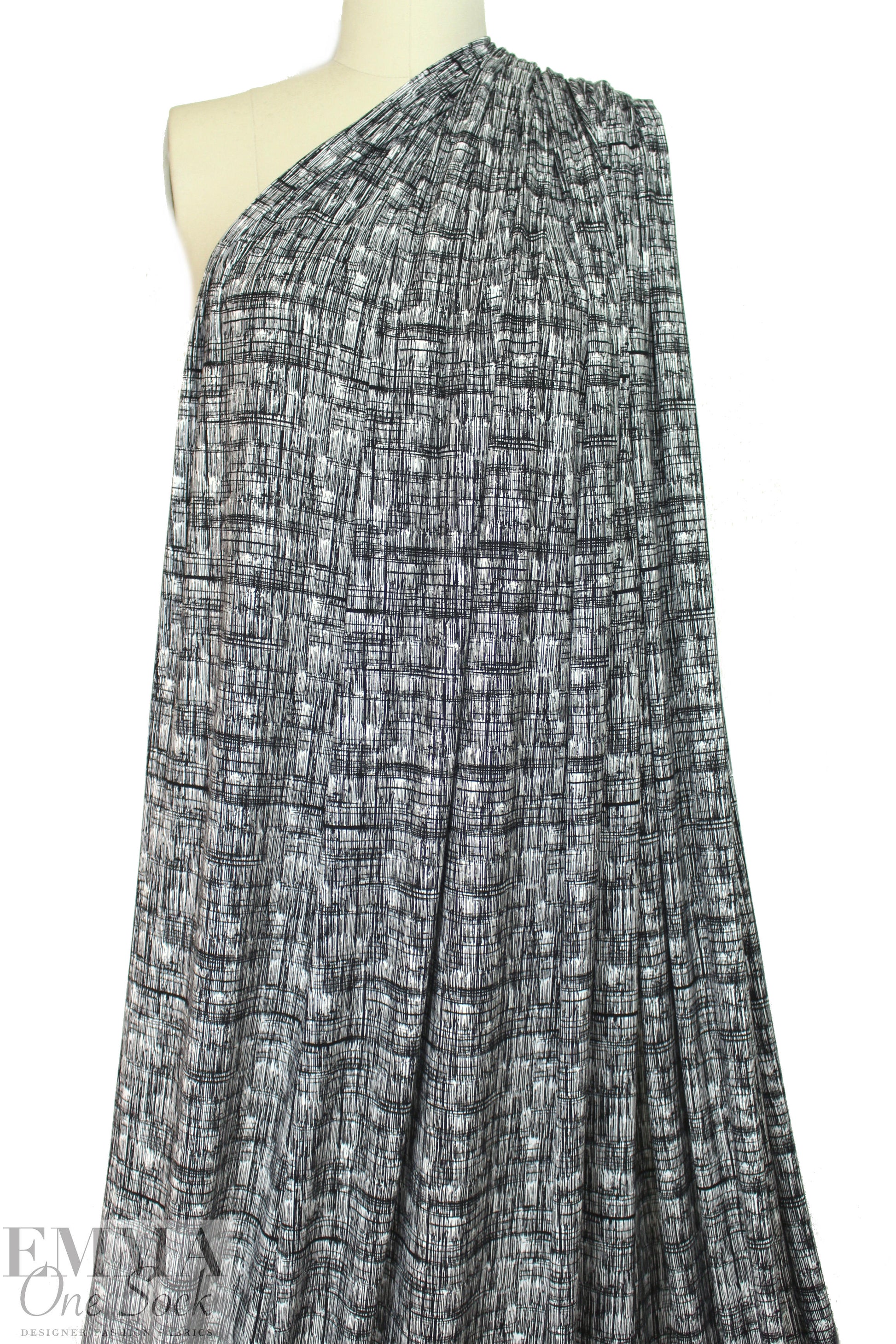 black/white cross hatch digital viscose knit 1.5 yds