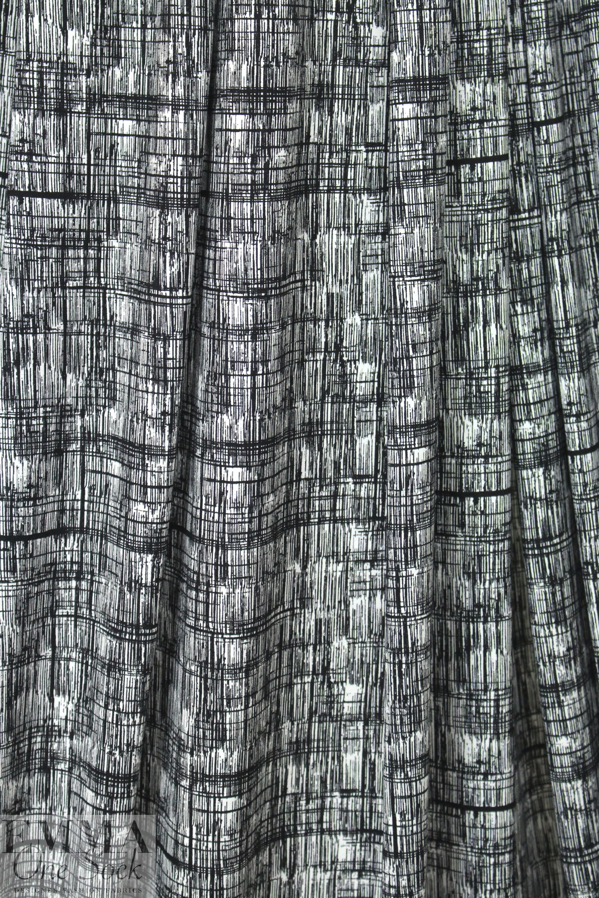 black/white cross hatch digital viscose knit 1.75 yd
