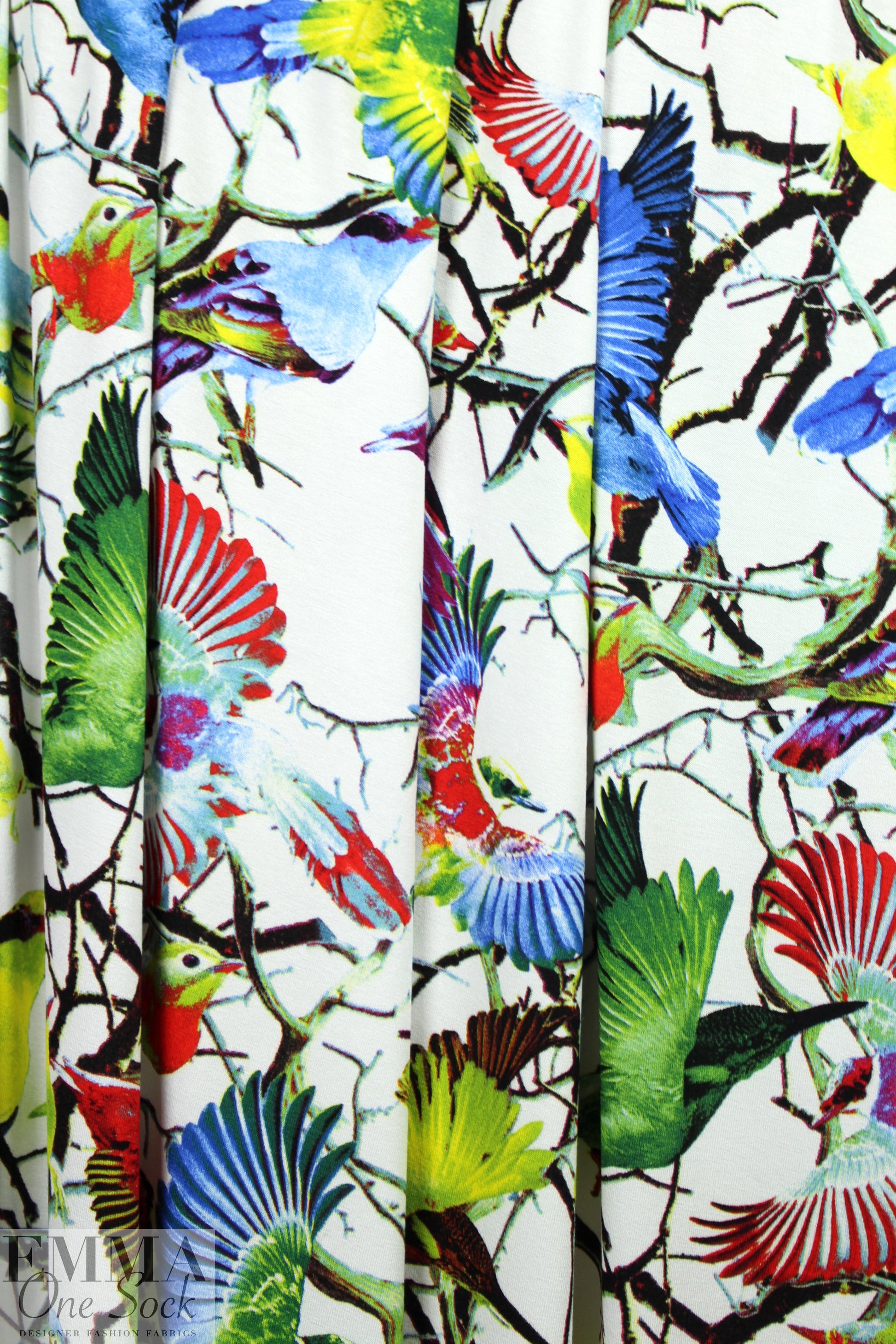 ornithology digital viscose knit - white 1.5 yd