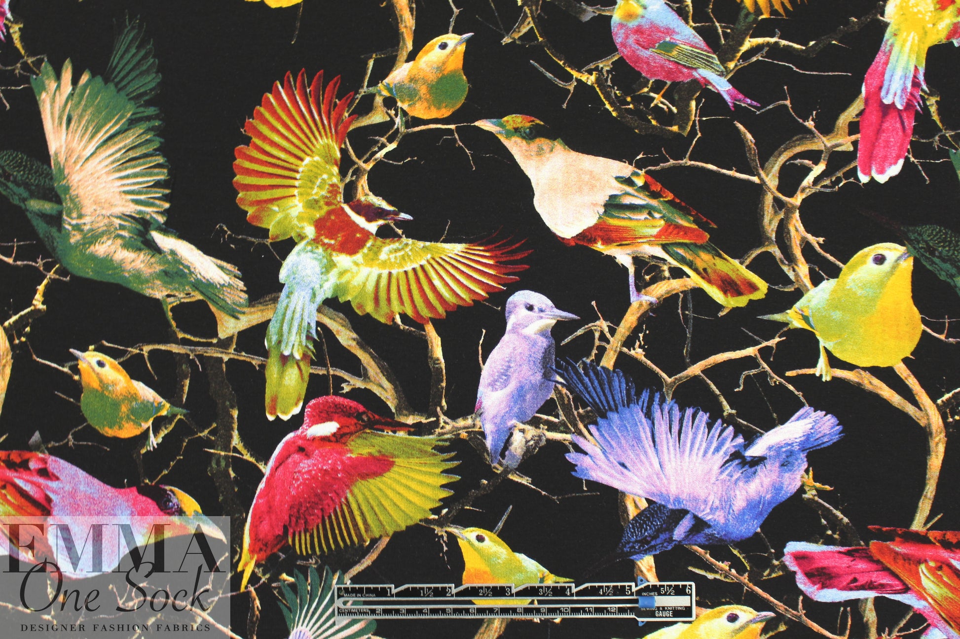 ornithology digital viscose knit - black 1.125 yds